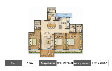 Delta Palm Beach 3 BHK floor plan
