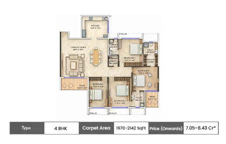 Delta Palm Beach 4 BHK floor plan